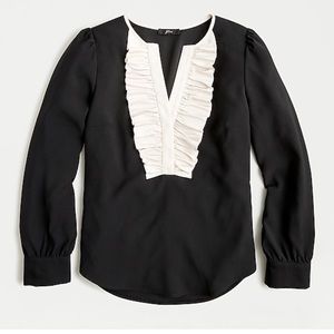 COPY - J.Crew black and ivory ruffle front shirt xs NWT
